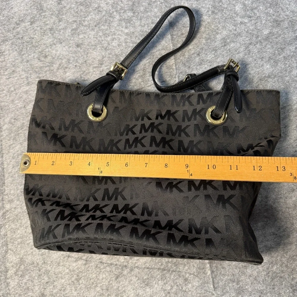 Michael Kors Black Leather Signature Shoulder Handbag Purse Tote Satchel Bag